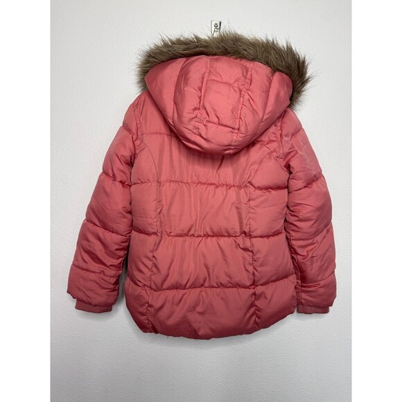Old Navy Girls Small Better Frost Free Puffer Jacket Antique Coral Faux Fur - Picture 11 of 16